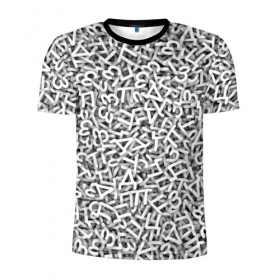 Мужская футболка 3D спортивная с принтом Узор из букв в Петрозаводске, 100% полиэстер с улучшенными характеристиками | приталенный силуэт, круглая горловина, широкие плечи, сужается к линии бедра | алфавит | белый | буквы | паттерн | текстура