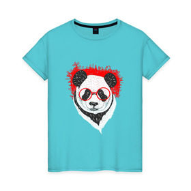 Женская футболка хлопок с принтом Умная панда в Петрозаводске, 100% хлопок | прямой крой, круглый вырез горловины, длина до линии бедер, слегка спущенное плечо | абстрактная | каракули | милая | очкарик | очки | панда | ручная графика | умный