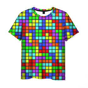 Мужская футболка 3D с принтом Тетрис в Петрозаводске, 100% полиэфир | прямой крой, круглый вырез горловины, длина до линии бедер | геометрия | игра | кубики | тетрис