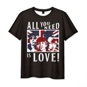 Мужская футболка 3D с принтом All You Need Is Love в Петрозаводске, 100% полиэфир | прямой крой, круглый вырез горловины, длина до линии бедер | all | beatles | is | love | need | rock | you | битлз | ленон | любовь | музыка | о.м.с.к. | рок