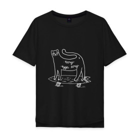 Мужская футболка хлопок Oversize с принтом Кот скейтер в Петрозаводске, 100% хлопок | свободный крой, круглый ворот, “спинка” длиннее передней части | Тематика изображения на принте: cat | sk8 | skate | кот | кошка | лонгборд | скейт