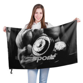 Флаг 3D с принтом Гиря и мышцы в Петрозаводске, 100% полиэстер | плотность ткани — 95 г/м2, размер — 67 х 109 см. Принт наносится с одной стороны | crossfit | атлетика | гантель | качалка | качок | кроссфит | мускулы | мышцы | сила | спортсмен | тяжелая