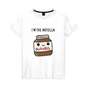 Женская футболка хлопок с принтом Нутелла в Петрозаводске, 100% хлопок | прямой крой, круглый вырез горловины, длина до линии бедер, слегка спущенное плечо | девушка | жена | любовь | нутелла | пара | сердце | шоколадка