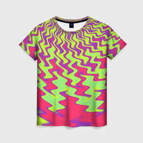 Женская футболка 3D с принтом Абстрактные завихрения в Петрозаводске, 100% полиэфир ( синтетическое хлопкоподобное полотно) | прямой крой, круглый вырез горловины, длина до линии бедер | кислотный | психоделика | яркий