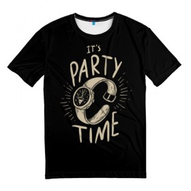 Мужская футболка 3D с принтом Party time в Петрозаводске, 100% полиэфир | прямой крой, круглый вырез горловины, длина до линии бедер | 