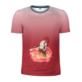 Мужская футболка 3D спортивная с принтом Erza Scarlet (Fairy Tail) в Петрозаводске, 100% полиэстер с улучшенными характеристиками | приталенный силуэт, круглая горловина, широкие плечи, сужается к линии бедра | Тематика изображения на принте: 