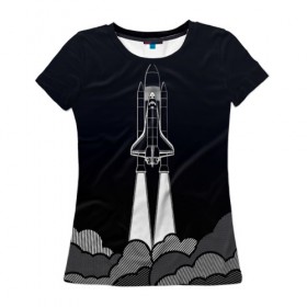 Женская футболка 3D с принтом Ракета в Петрозаводске, 100% полиэфир ( синтетическое хлопкоподобное полотно) | прямой крой, круглый вырез горловины, длина до линии бедер | 