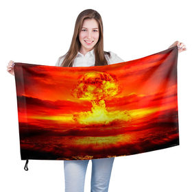 Флаг 3D с принтом Ядерный взрыв в Петрозаводске, 100% полиэстер | плотность ткани — 95 г/м2, размер — 67 х 109 см. Принт наносится с одной стороны | взрыв | гриб | огонь