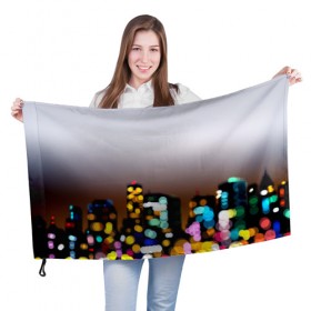 Флаг 3D с принтом Городские огни в Петрозаводске, 100% полиэстер | плотность ткани — 95 г/м2, размер — 67 х 109 см. Принт наносится с одной стороны | 