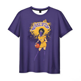 Мужская футболка 3D с принтом Lakers в Петрозаводске, 100% полиэфир | прямой крой, круглый вырез горловины, длина до линии бедер | basketball | cheerleader | girl | lakers | nba | street