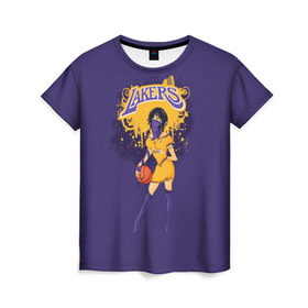 Женская футболка 3D с принтом Lakers в Петрозаводске, 100% полиэфир ( синтетическое хлопкоподобное полотно) | прямой крой, круглый вырез горловины, длина до линии бедер | basketball | cheerleader | girl | lakers | nba | street