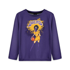 Детский лонгслив 3D с принтом Lakers в Петрозаводске, 100% полиэстер | длинные рукава, круглый вырез горловины, полуприлегающий силуэт
 | basketball | cheerleader | girl | lakers | nba | street