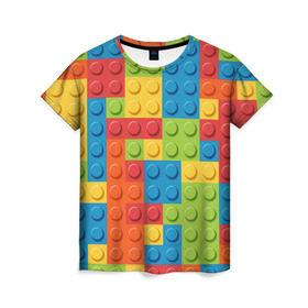 Женская футболка 3D с принтом Лего в Петрозаводске, 100% полиэфир ( синтетическое хлопкоподобное полотно) | прямой крой, круглый вырез горловины, длина до линии бедер | lego | tetris | детальки | лего | разноцветные