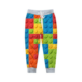 Детские брюки 3D с принтом Лего в Петрозаводске, 100% полиэстер | манжеты по низу, эластичный пояс регулируется шнурком, по бокам два кармана без застежек, внутренняя часть кармана из мелкой сетки | lego | tetris | детальки | лего | разноцветные