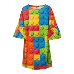 Детское платье 3D с принтом Лего в Петрозаводске, 100% полиэстер | прямой силуэт, чуть расширенный к низу. Круглая горловина, на рукавах — воланы | lego | tetris | детальки | лего | разноцветные
