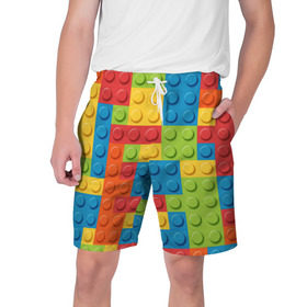 Мужские шорты 3D с принтом Лего в Петрозаводске,  полиэстер 100% | прямой крой, два кармана без застежек по бокам. Мягкая трикотажная резинка на поясе, внутри которой широкие завязки. Длина чуть выше колен | Тематика изображения на принте: lego | tetris | детальки | лего | разноцветные