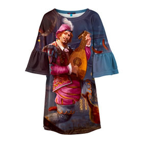 Детское платье 3D с принтом Лютик в Петрозаводске, 100% полиэстер | прямой силуэт, чуть расширенный к низу. Круглая горловина, на рукавах — воланы | gwent | witcher | ведьмак | гвинт | геральт | лютик