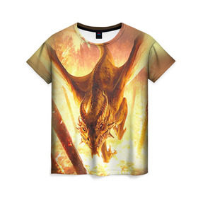 Женская футболка 3D с принтом Дракон в Петрозаводске, 100% полиэфир ( синтетическое хлопкоподобное полотно) | прямой крой, круглый вырез горловины, длина до линии бедер | gwent | witcher | ведьмак | гвинт | геральт | дракон
