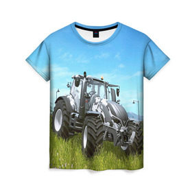 Женская футболка 3D с принтом Farming simulator 1 в Петрозаводске, 100% полиэфир ( синтетическое хлопкоподобное полотно) | прямой крой, круглый вырез горловины, длина до линии бедер | farming | simulator | трактор | фермер