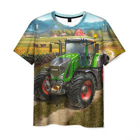 Мужская футболка 3D с принтом Farming simulator 2 в Петрозаводске, 100% полиэфир | прямой крой, круглый вырез горловины, длина до линии бедер | farming | simulator | трактор | фермер