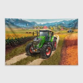 Флаг-баннер с принтом Farming simulator 2 в Петрозаводске, 100% полиэстер | размер 67 х 109 см, плотность ткани — 95 г/м2; по краям флага есть четыре люверса для крепления | Тематика изображения на принте: farming | simulator | трактор | фермер