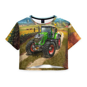 Женская футболка 3D укороченная с принтом Farming simulator 2 в Петрозаводске,  |  | farming | simulator | трактор | фермер