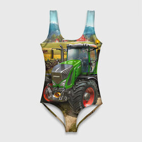 Купальник-боди 3D с принтом Farming simulator 2 в Петрозаводске, 82% полиэстер, 18% эластан | Круглая горловина, круглый вырез на спине | farming | simulator | трактор | фермер
