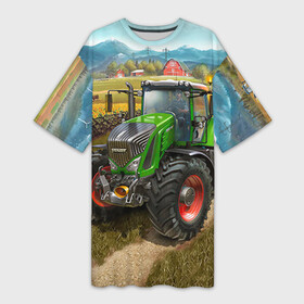 Платье-футболка 3D с принтом Farming simulator 2 в Петрозаводске,  |  | farming | simulator | трактор | фермер