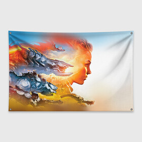 Флаг-баннер с принтом HZD 3 в Петрозаводске, 100% полиэстер | размер 67 х 109 см, плотность ткани — 95 г/м2; по краям флага есть четыре люверса для крепления | dawn | horizon | zero | роботы