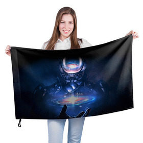 Флаг 3D с принтом ME Andromeda 3 в Петрозаводске, 100% полиэстер | плотность ткани — 95 г/м2, размер — 67 х 109 см. Принт наносится с одной стороны | andromeda | effect | андромеда | массб эффект | эфект