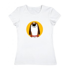 Женская футболка хлопок с принтом Собака Улыбака в Петрозаводске, 100% хлопок | прямой крой, круглый вырез горловины, длина до линии бедер, слегка спущенное плечо | 
