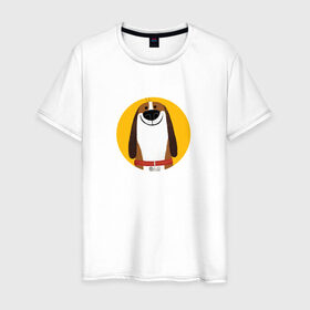 Мужская футболка хлопок с принтом Собака Улыбака в Петрозаводске, 100% хлопок | прямой крой, круглый вырез горловины, длина до линии бедер, слегка спущенное плечо. | 