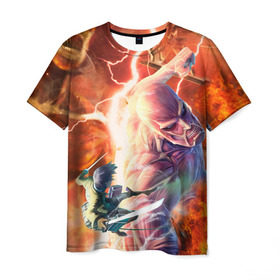 Мужская футболка 3D с принтом Атака Титанов в Петрозаводске, 100% полиэфир | прямой крой, круглый вырез горловины, длина до линии бедер | attack on titan | вторжение гигантов | колосс | эрен