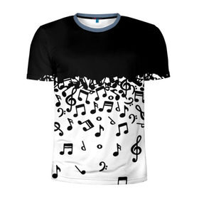 Мужская футболка 3D спортивная с принтом Поглощение музыкой в Петрозаводске, 100% полиэстер с улучшенными характеристиками | приталенный силуэт, круглая горловина, широкие плечи, сужается к линии бедра | абстракция | арт | дизайн | музыка | ноты | ритм