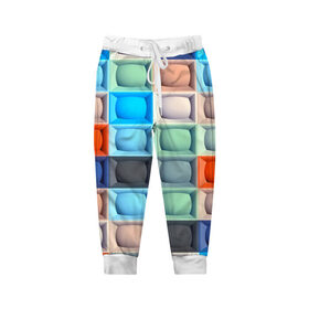 Детские брюки 3D с принтом Квадратики в Петрозаводске, 100% полиэстер | манжеты по низу, эластичный пояс регулируется шнурком, по бокам два кармана без застежек, внутренняя часть кармана из мелкой сетки | Тематика изображения на принте: квадраты | текстуры | фигуры