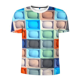 Мужская футболка 3D спортивная с принтом Квадратики в Петрозаводске, 100% полиэстер с улучшенными характеристиками | приталенный силуэт, круглая горловина, широкие плечи, сужается к линии бедра | квадраты | текстуры | фигуры