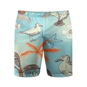Мужские шорты 3D спортивные с принтом Морской стиль в Петрозаводске,  |  | арт | море | пальмы | природа | птицы | цветные | цветы | чайки | яркие