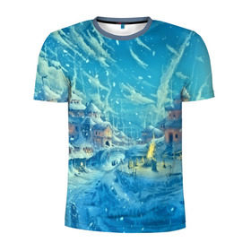 Мужская футболка 3D спортивная с принтом Зимний городок в Петрозаводске, 100% полиэстер с улучшенными характеристиками | приталенный силуэт, круглая горловина, широкие плечи, сужается к линии бедра | ночь | пейзаж | снег