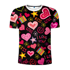 Мужская футболка 3D спортивная с принтом Love в Петрозаводске, 100% полиэстер с улучшенными характеристиками | приталенный силуэт, круглая горловина, широкие плечи, сужается к линии бедра | kiss | love | звезды | любовь | подарок | поцелуй | сердце | цветы