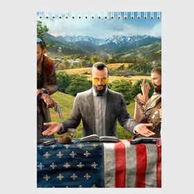 Скетчбук с принтом Far Cry 5 в Петрозаводске, 100% бумага
 | 48 листов, плотность листов — 100 г/м2, плотность картонной обложки — 250 г/м2. Листы скреплены сверху удобной пружинной спиралью | farcry | фар край | фаркрай