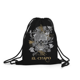 Рюкзак-мешок 3D с принтом El Chapo в Петрозаводске, 100% полиэстер | плотность ткани — 200 г/м2, размер — 35 х 45 см; лямки — толстые шнурки, застежка на шнуровке, без карманов и подкладки | el chapo | глаза | скелет | тату | цветы | череп