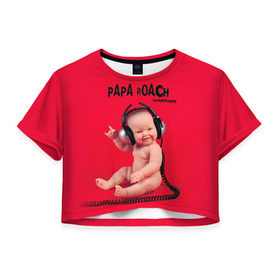 Женская футболка 3D укороченная с принтом Paparoach 7 в Петрозаводске, 100% полиэстер | круглая горловина, длина футболки до линии талии, рукава с отворотами | papa roach | roach | папа роач | папароач | папароч | роач | роч