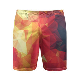 Мужские шорты 3D спортивные с принтом Низкополигональная текстура в Петрозаводске,  |  | lowpoly | желтый красный | оранжевый | полигон | полигоны | текстура