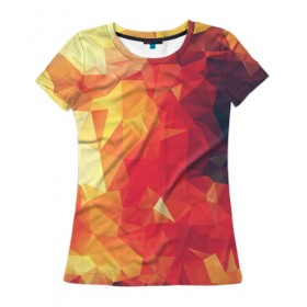 Женская футболка 3D с принтом Низкополигональная текстура в Петрозаводске, 100% полиэфир ( синтетическое хлопкоподобное полотно) | прямой крой, круглый вырез горловины, длина до линии бедер | lowpoly | желтый красный | оранжевый | полигон | полигоны | текстура