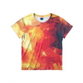 Детская футболка 3D с принтом Низкополигональная текстура в Петрозаводске, 100% гипоаллергенный полиэфир | прямой крой, круглый вырез горловины, длина до линии бедер, чуть спущенное плечо, ткань немного тянется | lowpoly | желтый красный | оранжевый | полигон | полигоны | текстура