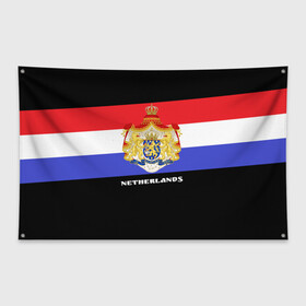Флаг-баннер с принтом Флаг и герб Нидерланды в Петрозаводске, 100% полиэстер | размер 67 х 109 см, плотность ткани — 95 г/м2; по краям флага есть четыре люверса для крепления | амстердам | голландия | европа