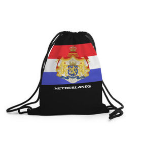 Рюкзак-мешок 3D с принтом Флаг и герб Нидерланды в Петрозаводске, 100% полиэстер | плотность ткани — 200 г/м2, размер — 35 х 45 см; лямки — толстые шнурки, застежка на шнуровке, без карманов и подкладки | амстердам | голландия | европа