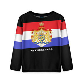 Детский лонгслив 3D с принтом Флаг и герб Нидерланды в Петрозаводске, 100% полиэстер | длинные рукава, круглый вырез горловины, полуприлегающий силуэт
 | амстердам | голландия | европа