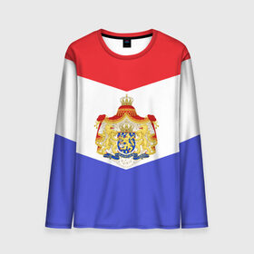 Мужской лонгслив 3D с принтом Флаг и герб Голландии в Петрозаводске, 100% полиэстер | длинные рукава, круглый вырез горловины, полуприлегающий силуэт | Тематика изображения на принте: амстердам | голландия | европа