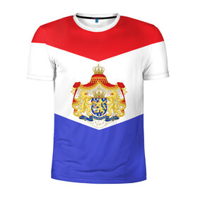 Мужская футболка 3D спортивная с принтом Флаг и герб Голландии в Петрозаводске, 100% полиэстер с улучшенными характеристиками | приталенный силуэт, круглая горловина, широкие плечи, сужается к линии бедра | амстердам | голландия | европа